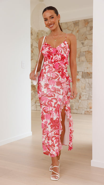 Load image into Gallery viewer, Debbie Midi Dress - Pink/Red Floral - Billy J
