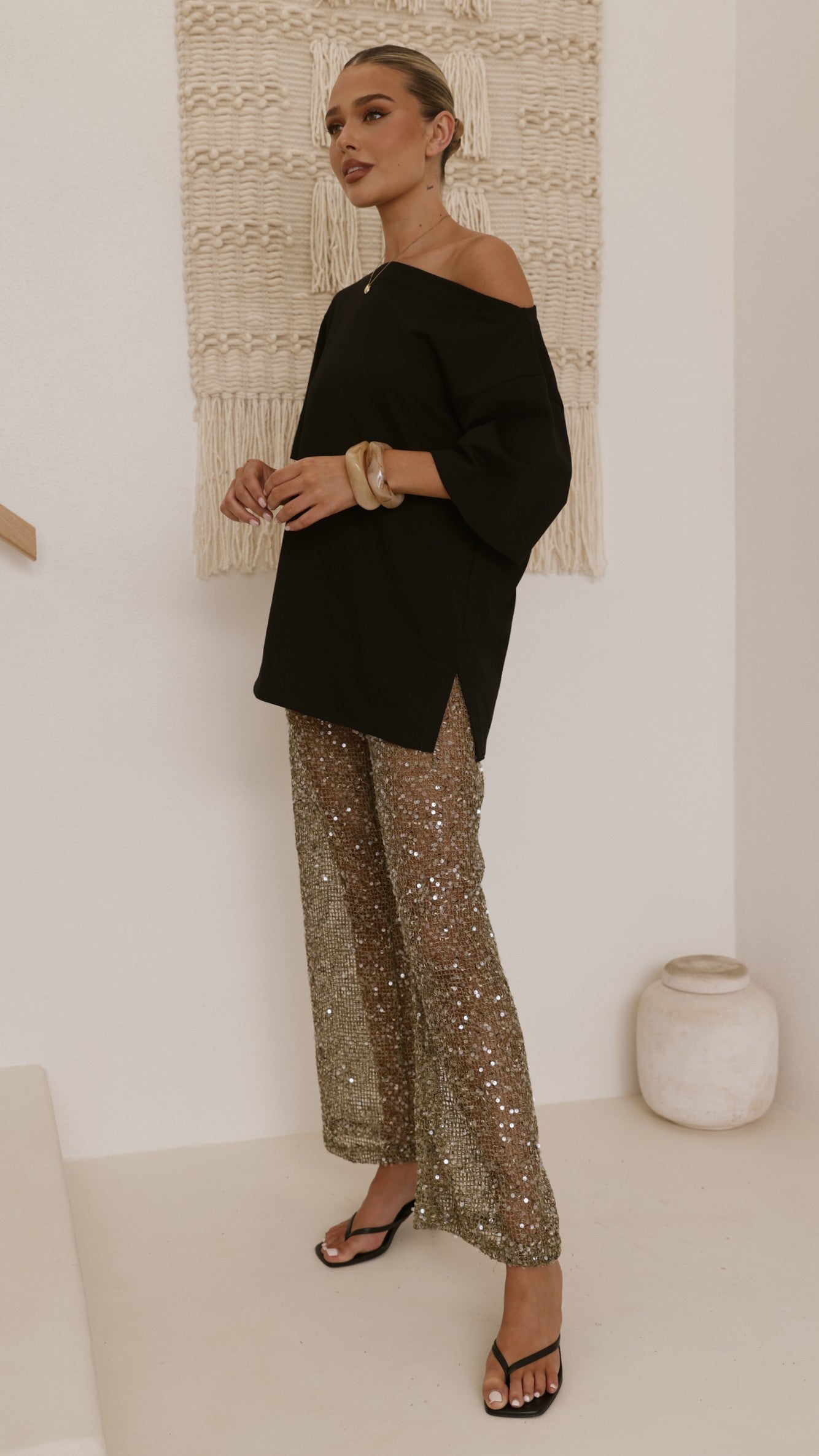 Zinnia Sequins Pant - Khaki - Billy J