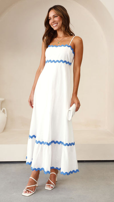 Load image into Gallery viewer, Brodey Midi Dress - White / Blue
