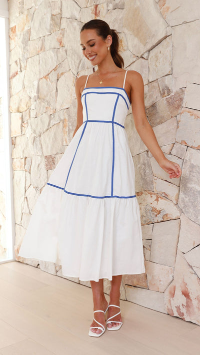 Load image into Gallery viewer, Baina Midi Dress - White / Blue
