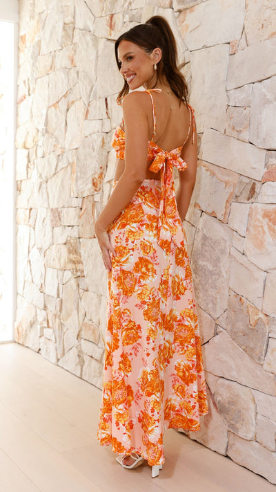 Load image into Gallery viewer, Abigail Top and Maxi Skirt Set- Orange Print
