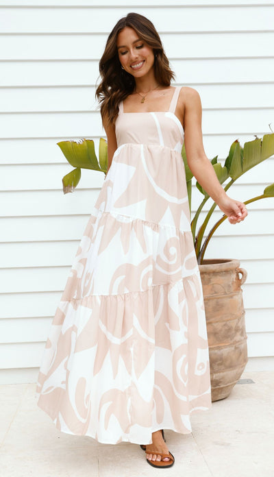 Load image into Gallery viewer, Cecile Maxi Dress -  Sand/White
