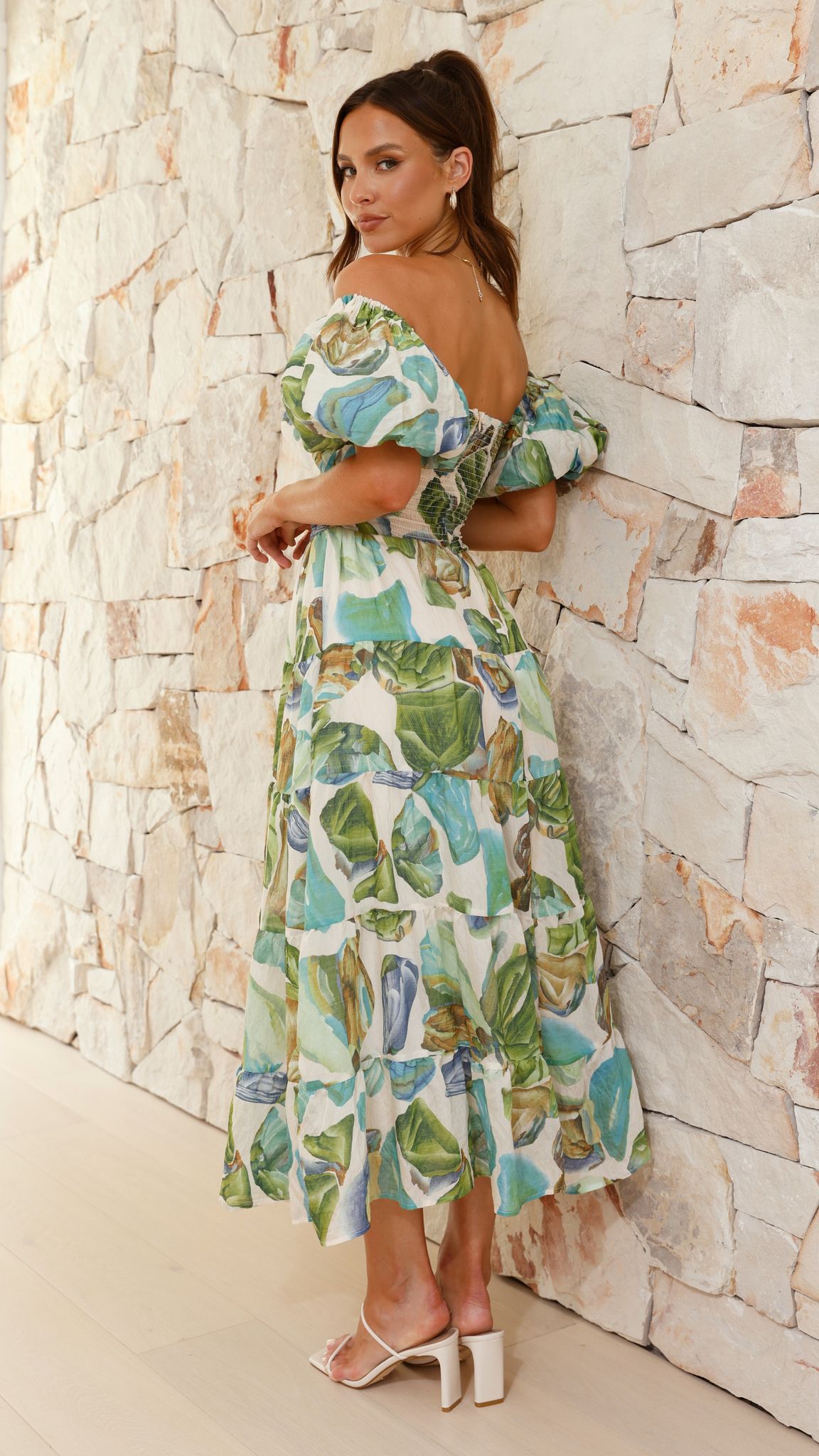 Balthazar Maxi Dress - Green / Blue Print - Billy J