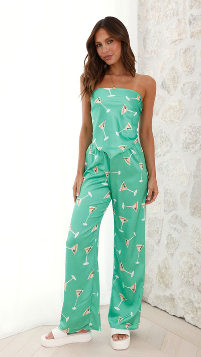 Load image into Gallery viewer, Harriette Scarf Top and Pants Set - Green Martini
