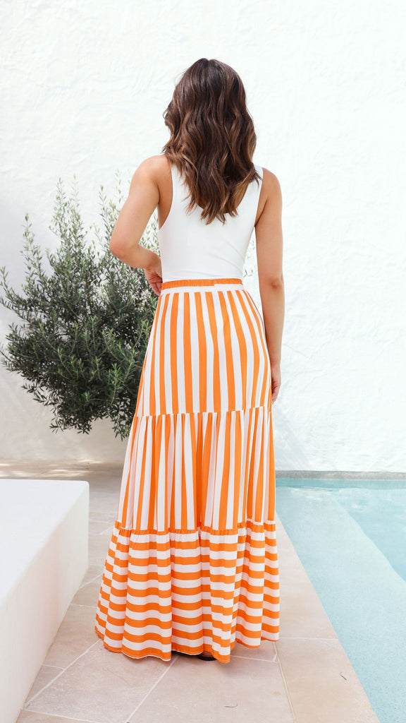 Capri Maxi Skirt - Orange/White