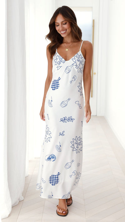 Load image into Gallery viewer, Leary Maxi Dress - White / Blue Ciao - Billy J
