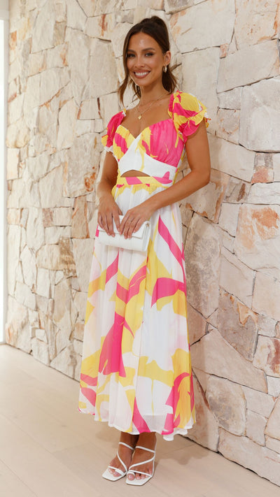 Load image into Gallery viewer, Yara Maxi Dress - Pink / Yellow Print - Billy J

