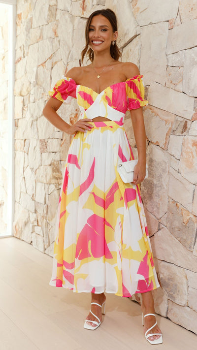 Load image into Gallery viewer, Yara Maxi Dress - Pink / Yellow Print
