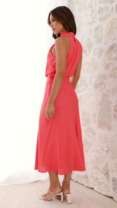 Load image into Gallery viewer, Estha Linen Maxi Dress - Coral - Billy J
