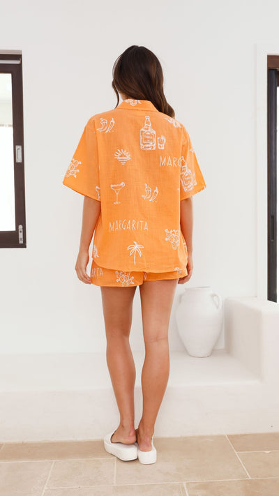 Load image into Gallery viewer, Charli Button Up Shirt and Shorts Set - Orange / White Margarita
