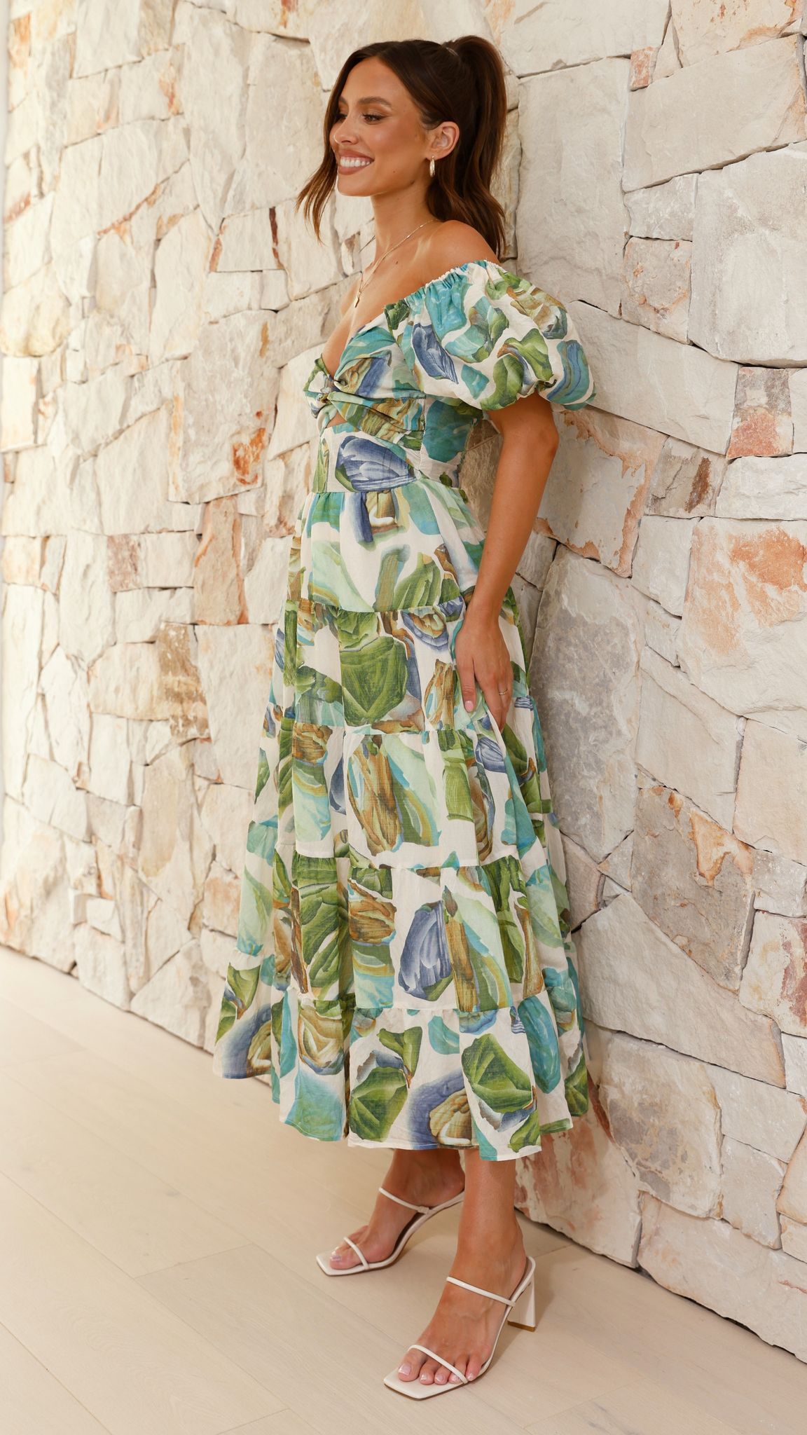 Balthazar Maxi Dress - Green / Blue Print - Billy J