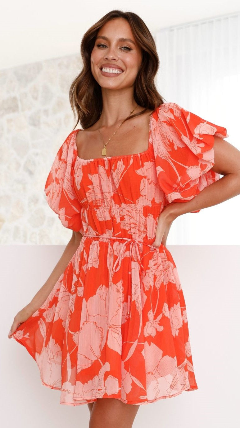 Taniah Mini Dress - Orange Floral - Billy J