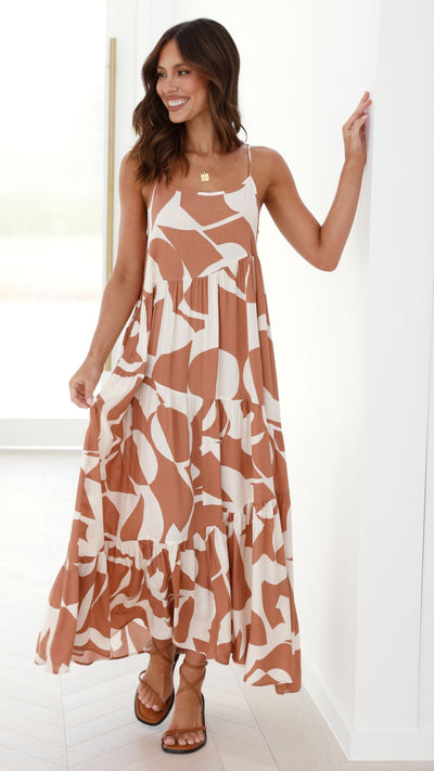 Load image into Gallery viewer, Bandit Maxi Dress - Tan/White - Billy J
