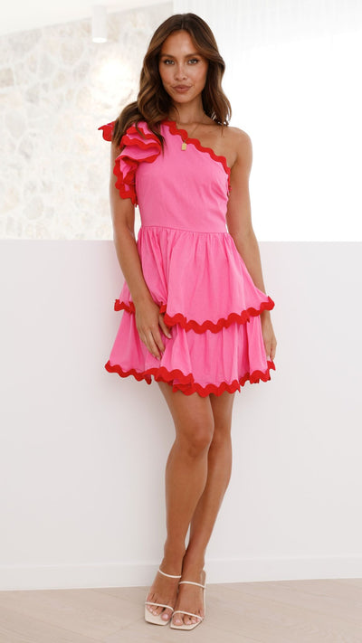 Load image into Gallery viewer, Daisuke Mini Dress - Pink / Red

