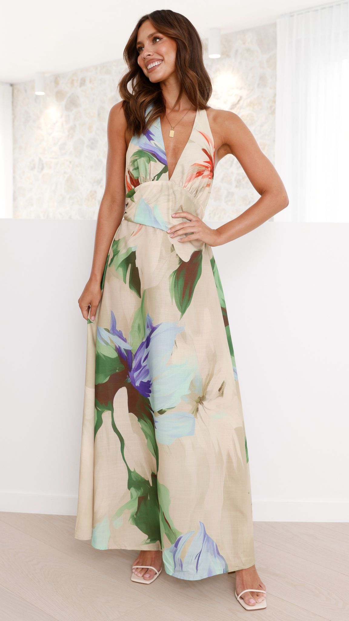 Saffron Maxi Dress - Beige Floral