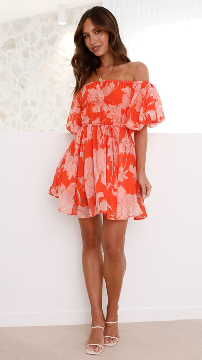 Load image into Gallery viewer, Taniah Mini Dress - Orange Floral - Billy J
