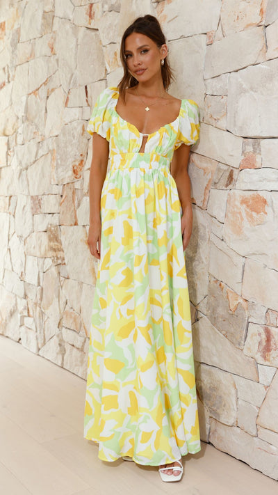 Load image into Gallery viewer, Xaviere Maxi Dress - Yellow / Green Print
