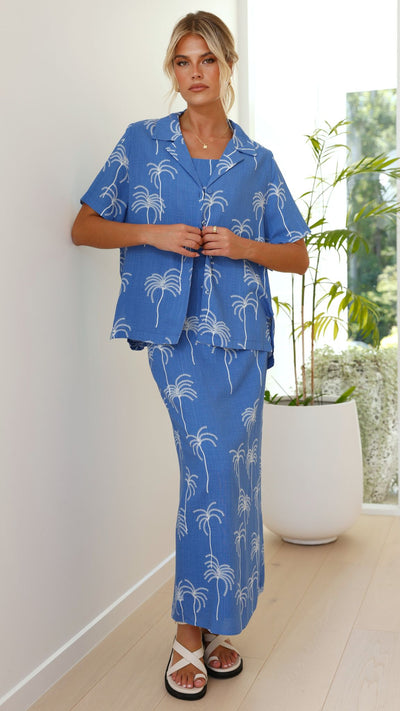 Load image into Gallery viewer, Shayla Button Up Shirt - Blue Palm - Billy J
