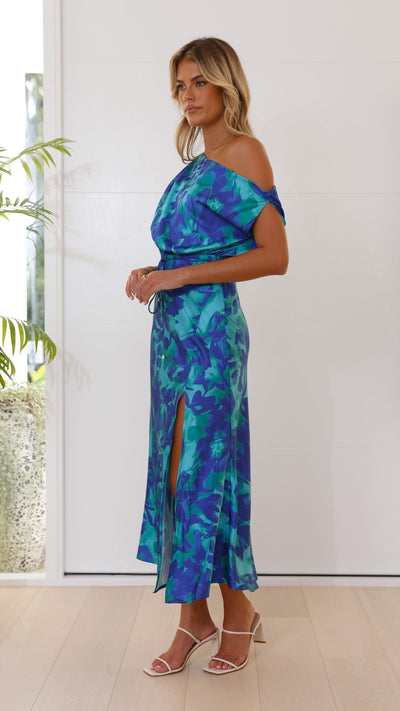 Load image into Gallery viewer, Zabby Maxi Dress - Green / Blue Print
