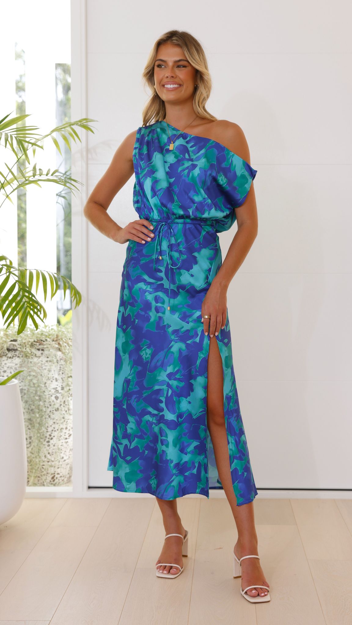 Zabby Maxi Dress - Green / Blue Print - Billy J