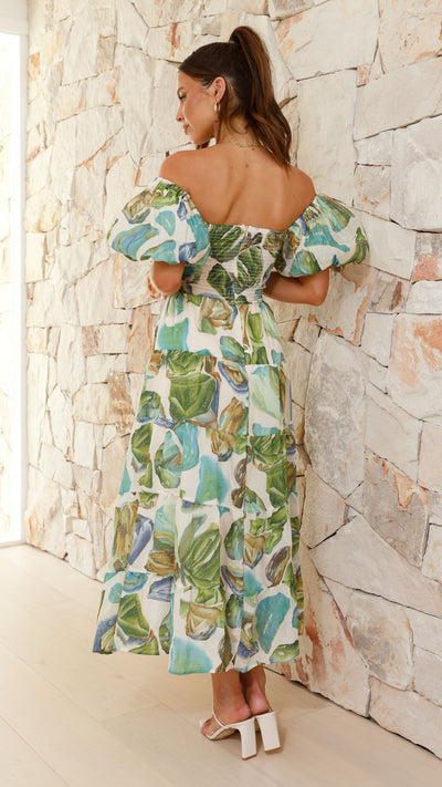 Load image into Gallery viewer, Balthazar Maxi Dress - Green / Blue Print - Billy J
