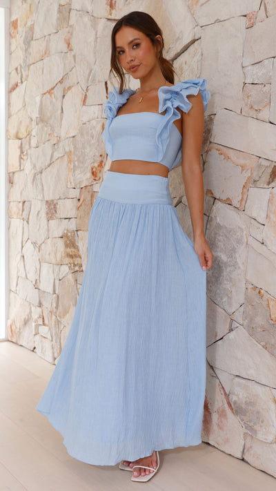 Load image into Gallery viewer, Cachet Top and Midi Skirt Sets - Light Blue
