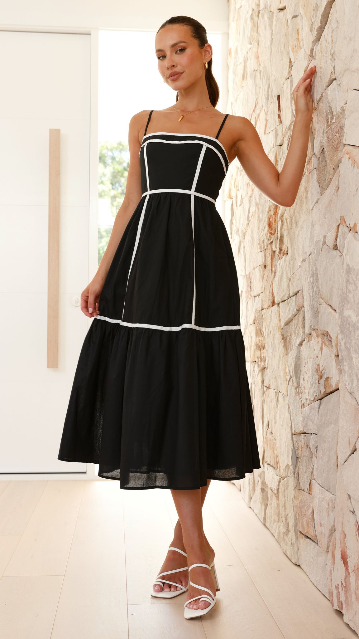 Baina Midi Dress - Black/White