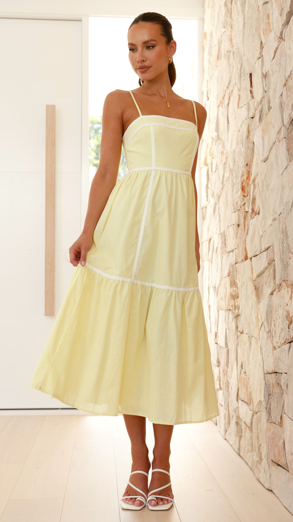 Baina Midi Dress - Yellow/White