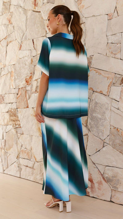 Load image into Gallery viewer, Daeira Maxi Skirt - Blue / Green Print
