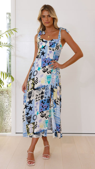 Load image into Gallery viewer, Alessandra Tie Up Midi Dress - Sea Collection
