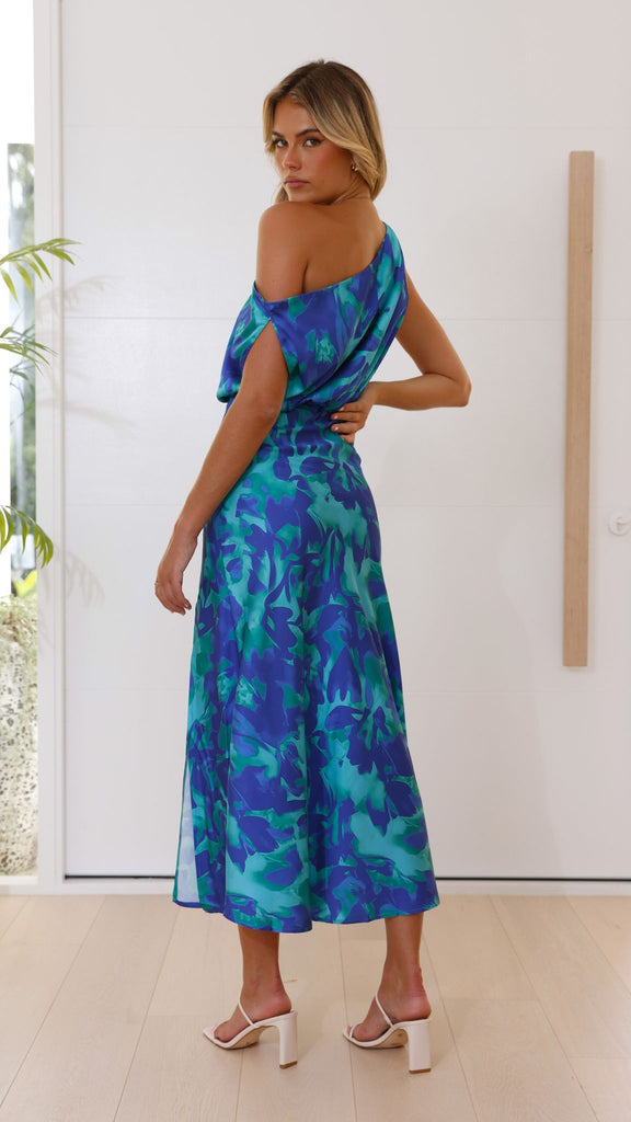 Zabby Maxi Dress - Green / Blue Print