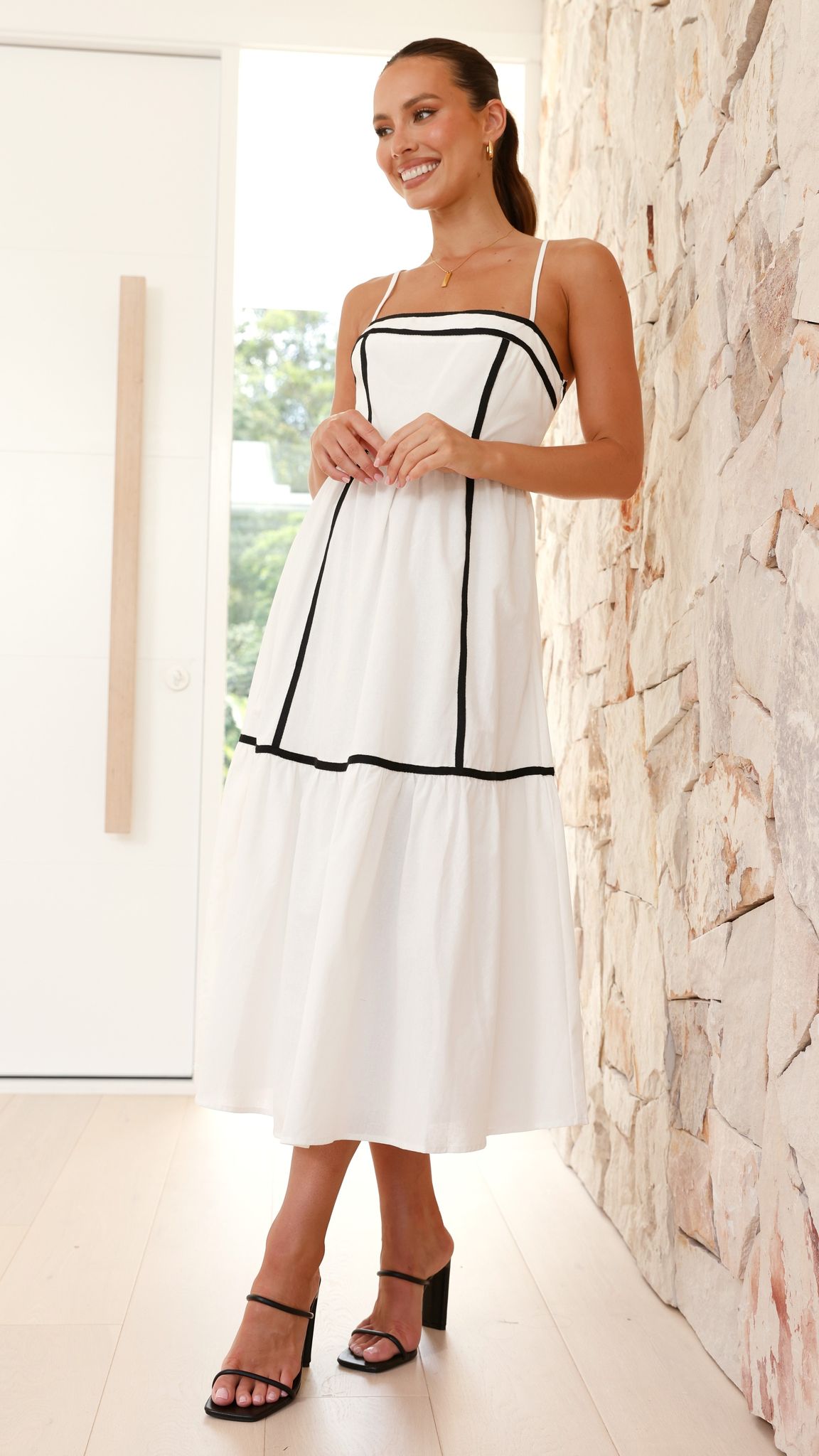 Baina Midi Dress - White/Black