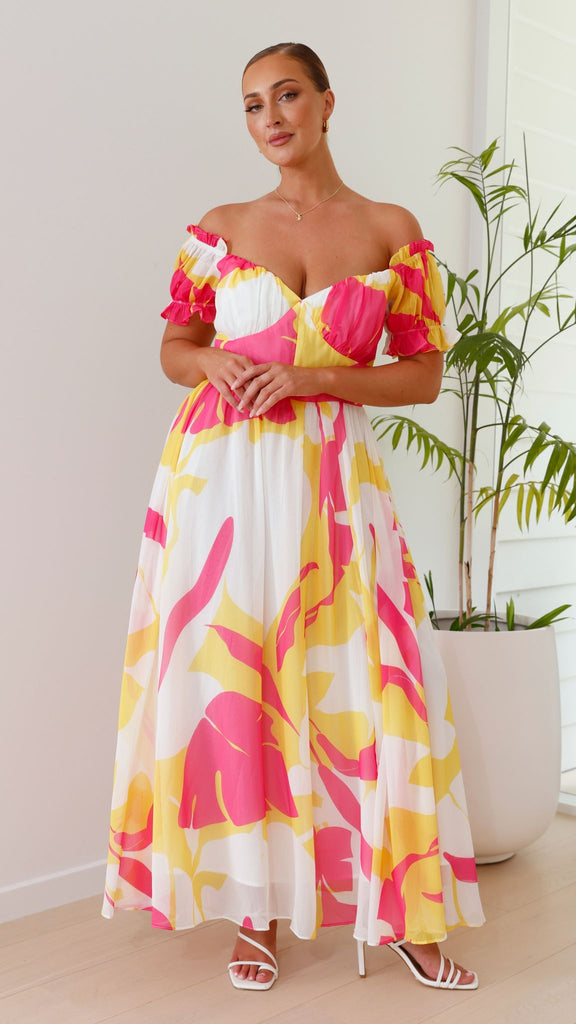 Yara Maxi Dress - Pink / Yellow Print - Buy Women's Dresses - Billy J