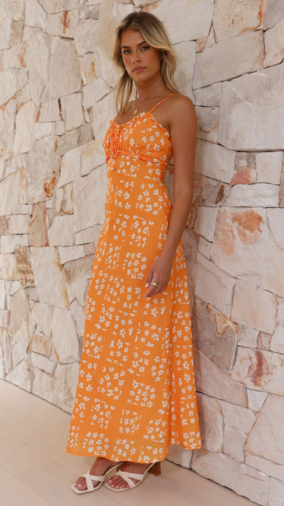 Load image into Gallery viewer, Farna Midi Dress - Orange Floral

