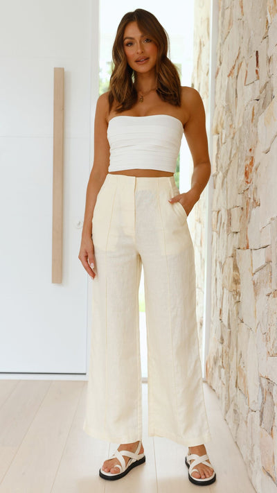 Load image into Gallery viewer, Amani Tailored Linen Pant - Eggnog
