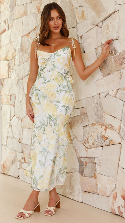 Load image into Gallery viewer, Daiwa Maxi Dress - Yellow Floral
