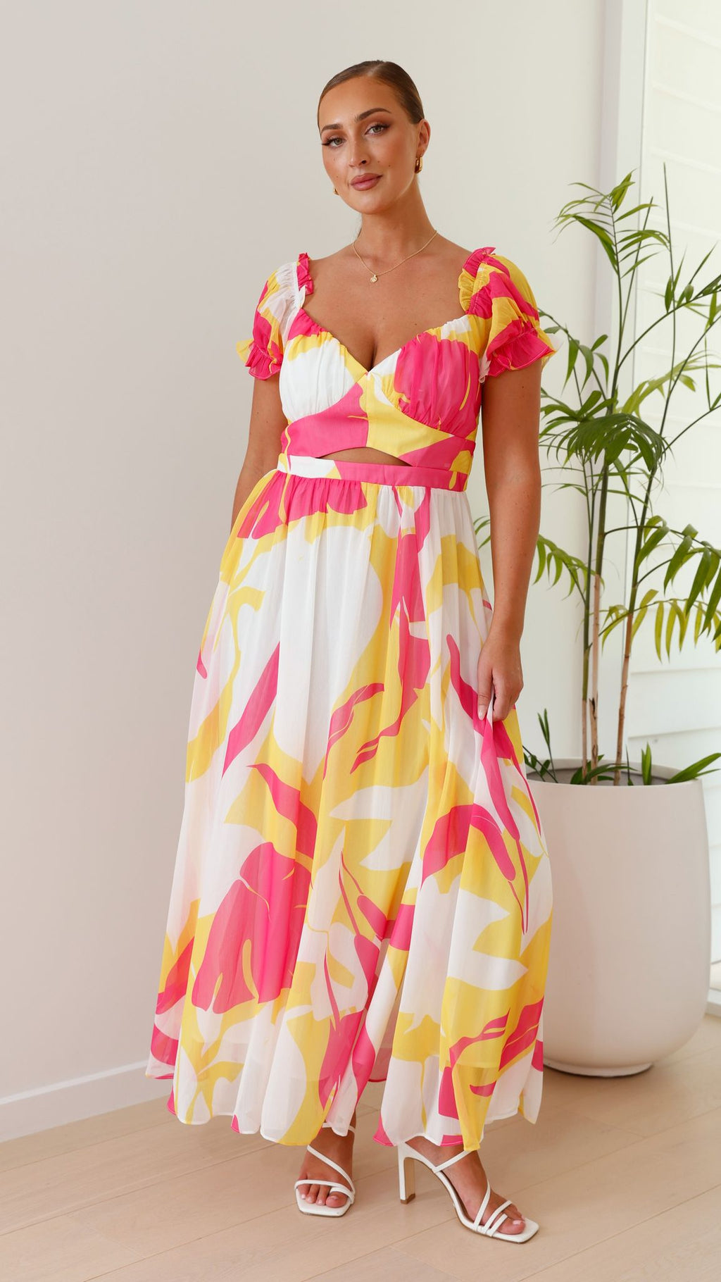 Yara Maxi Dress - Pink / Yellow Print
