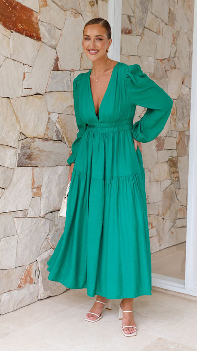 Load image into Gallery viewer, Erin Long Sleeve Midi Dress - Emerald - Billy J
