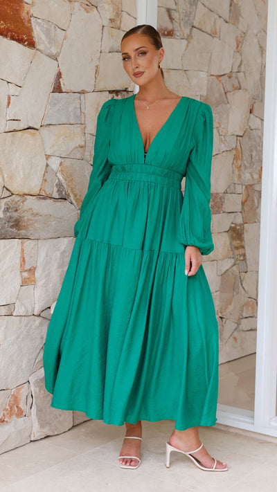Load image into Gallery viewer, Erin Long Sleeve Midi Dress - Emerald - Billy J

