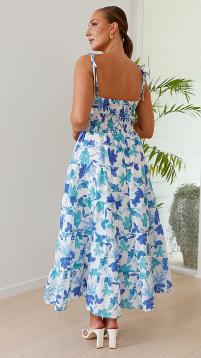 Load image into Gallery viewer, Zafirah Maxi Dress - Blue / Green Floral
