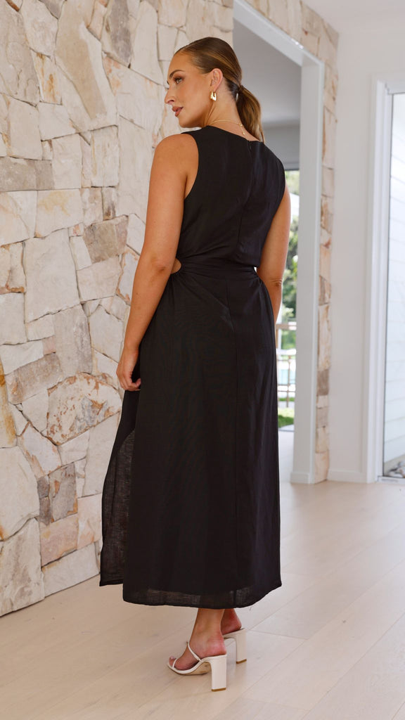 Estha Linen Maxi Dress - Black