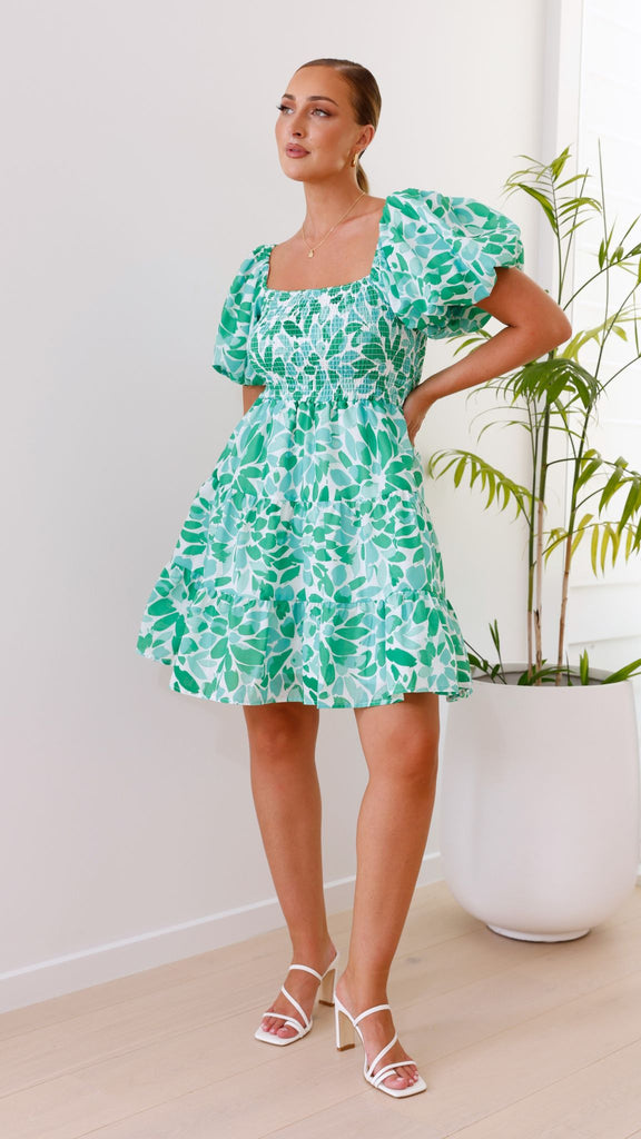 Teagan Mini Dress - Green Floral