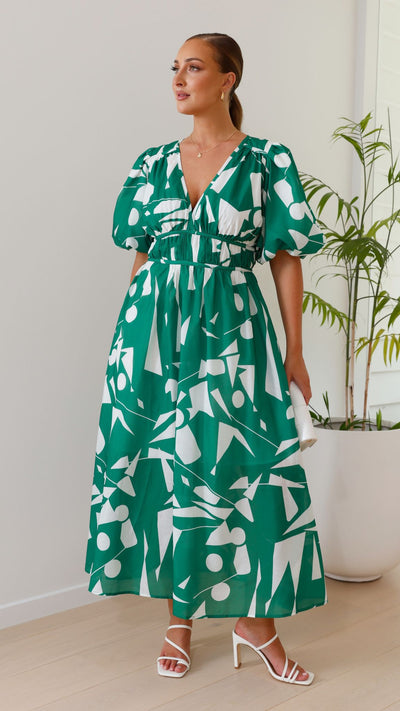 Load image into Gallery viewer, Venice Midi Dress - Green/White
