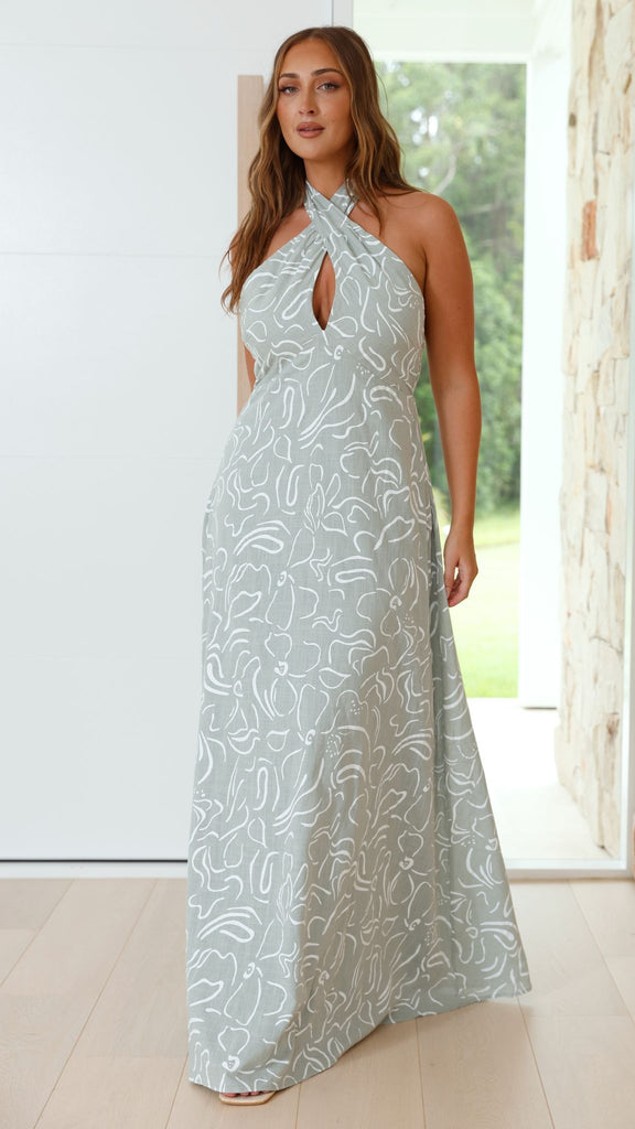 Full Length Satin Angelica Gown - XS / Sage