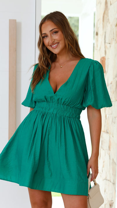 Load image into Gallery viewer, Erin Mini Dress - Emerald - Billy J
