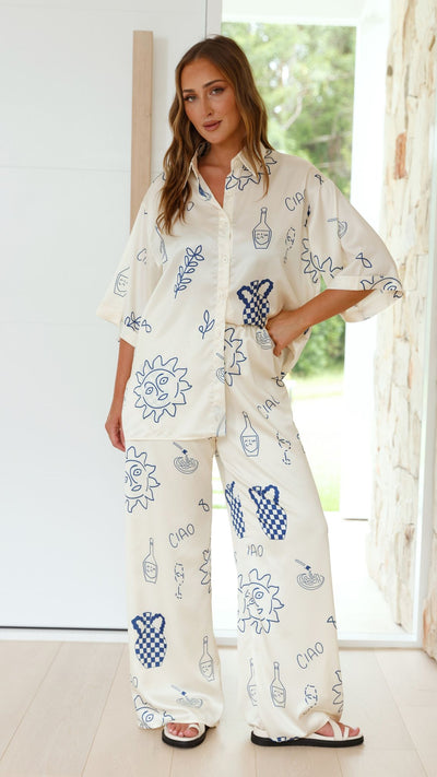 Load image into Gallery viewer, Bailie Shirt and Pants Set - Beige/Blue
