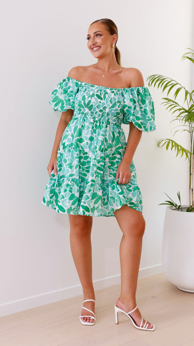 Load image into Gallery viewer, Teagan Mini Dress - Green Floral

