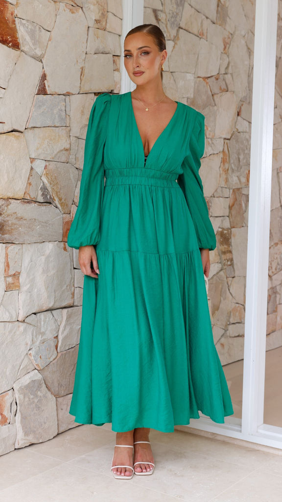 Erin Long Sleeve Midi Dress - Emerald - Billy J