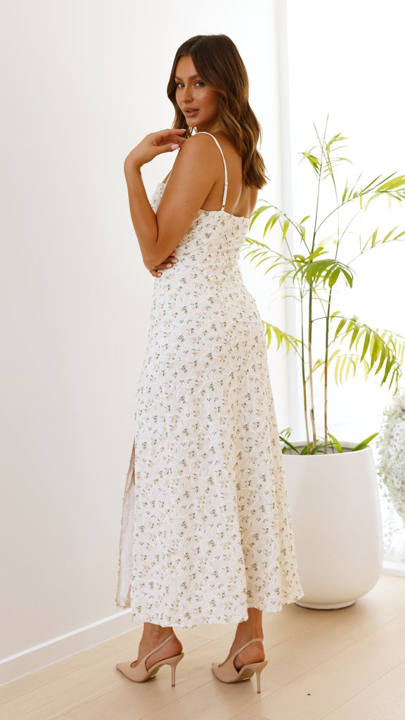 Aretha Maxi Dress - White/Yellow Floral