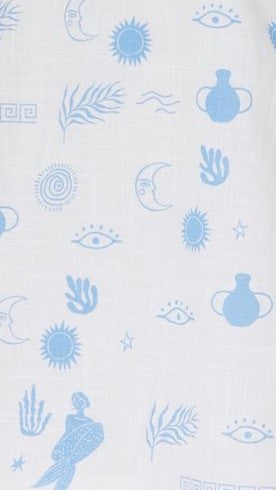 Charli Button Up Shirt and Shorts Set - White / Blue Mermaid Sun Moon